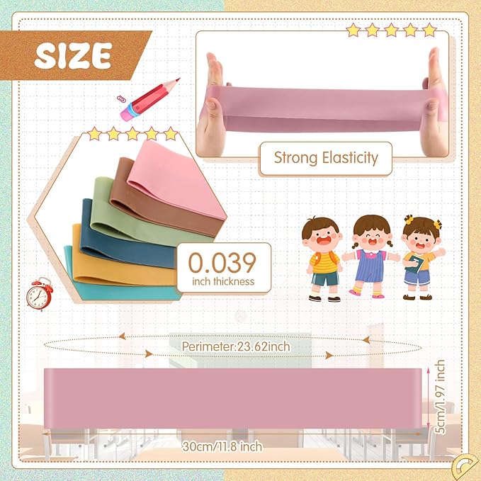 Berlune 24 Pcs Classroom Chair Bands Fidget Chairs and Desks Bands ADHD Autism Tools Bounce Flexible Seating for Classroom(Earth Tones,1 mm)