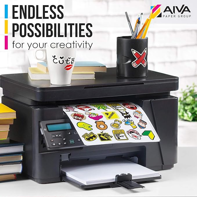 Printable Vinyl Sticker Paper for Laser Printer - Matte White - 100 Self-Adhesive Sheets - Waterproof Decal Paper - Standard Letter Size 8.5"x11"