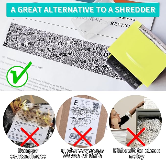 Identity Theft Protection Roller Stamp - Wide Confidential Roller Stamp with 3 Pack Refill Inks for Anti Theft Protection, Confidential Privacy Security, Address Blocker (Green)