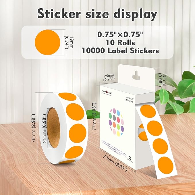 PARLAIM 3/4 Inch Roll Color Coding Labels,10000 per 10 Rolls Round Permanent Adhesive Color Coding Circle Dot Stickers for Office Home (Orange)