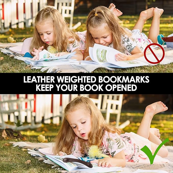 KINIVA Leather Weighted Bookmarks Book Weight Page Holder for Reading,Book Open Holder for Kids Adult,Gifts for Reader (01 Coffee)