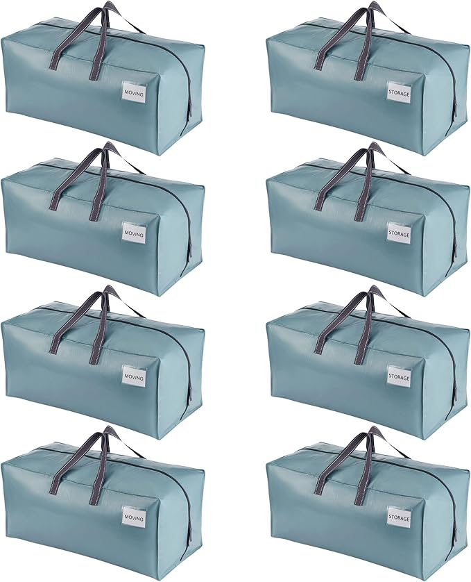 VENO 8 Pack Moving Bags w/Backpack Straps, Moving Boxes & Storage Bins Alternative, Packing Supplies, Camping Accessories Totes, Dorm Room Essentials Storage Bags (Shiny Light Blue, 8 Pack)