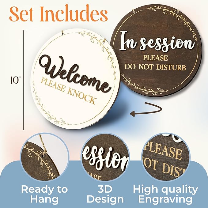 In Session Door Sign For Therapists - Please Do Not Disturb Sign For Office Door, Therapy Session In Progress Door Sign, Welcome Please Knock Sign For Door, Massage Therapy Decor
