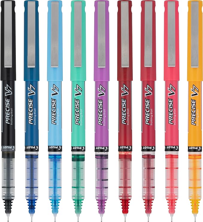 Pilot, Precise V7, Capped Liquid Ink Rolling Ball Pens, Fine Point 0.7 mm, Limited Edition Assorted Colors, Pack of 9