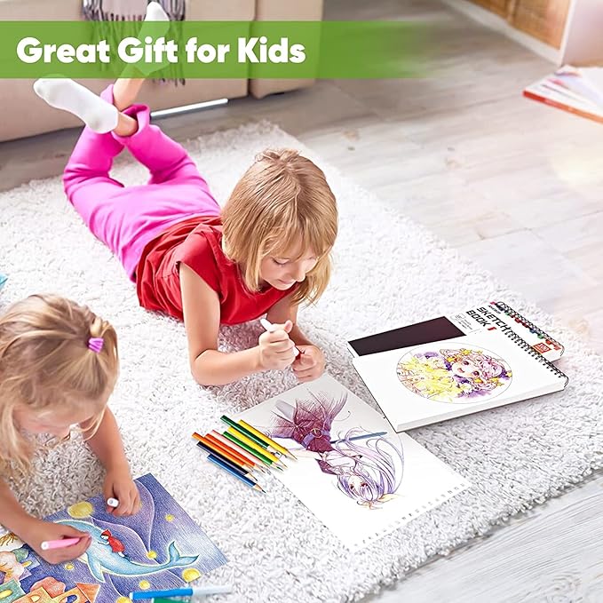 Soucolor 9" x 12" Sketch Book, 2-Pack 100 Sheets Spiral Bound Art Sketchbook, Acid Free (68lb/100gsm) Artist Drawing Book Paper Painting Sketching Pad