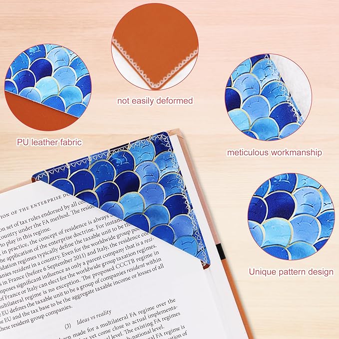 4 Pieces Leather Bookmarks, Cute Book Accessories for Reading Lovers, Page Markers for Women Men Kids Students Teachers Retirement Birthday Gift (Mermaid Scale)