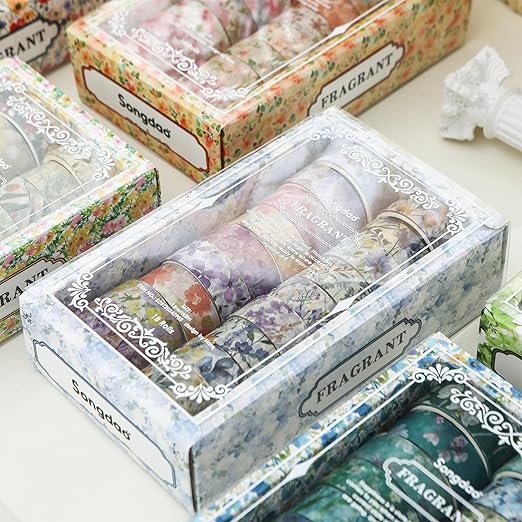 18 Rolls Blossom Washi Tape Set Floral Arts Adhesive Tapes Flowers Garden Decorative Masking Tape Sets for Craft, Kids, Scrapbook, DIY, Gift Wrapping (Blossom Festival)