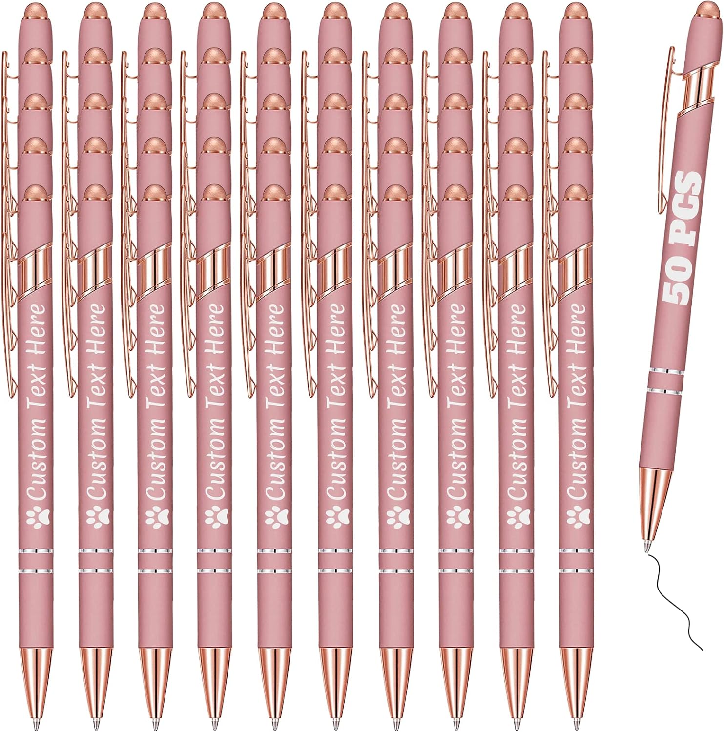 Personalized Pens Bulk 50 with Name Custom Engraving Ballpoint Pens with Stylus Tip Customized Smooth Writing Pens Personalized Gifts for Anniversary Birthday or Graduation(Gold Rose,Black Ink)