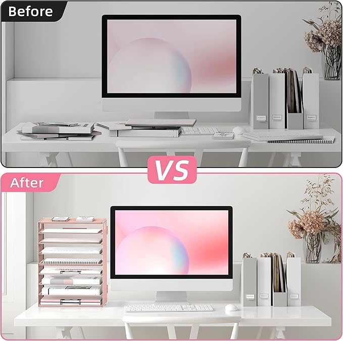 DALTACK 9-Tier Paper Letter Tray Desk Organizer with Handles, Mesh File Holder Organization, Paper Sorter Desk Organizer for Office Home School, Pink