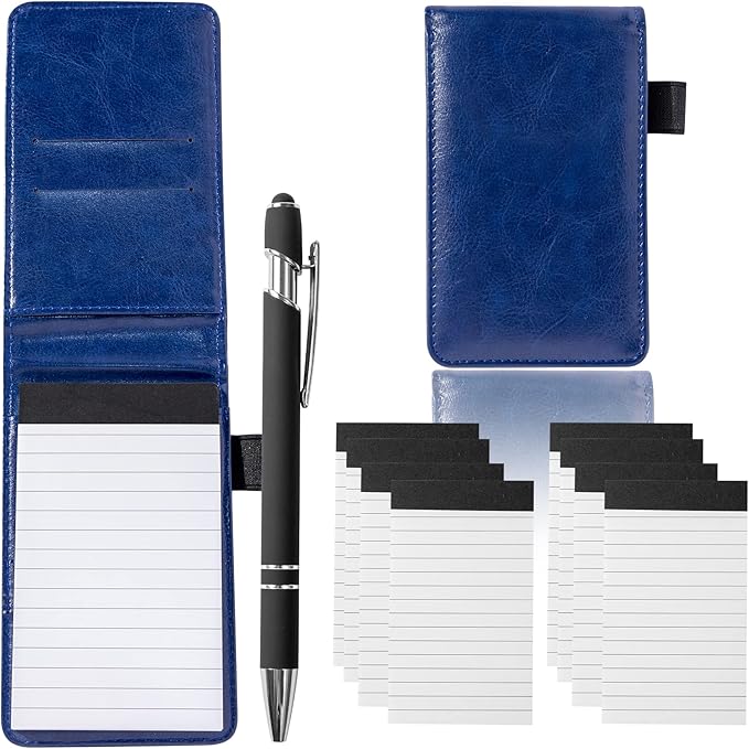 Camelmother 10 Pieces Small Notepad Holder Set Pocket Notebook 3 x 5 Inch with Pen (blue Small Notepad)