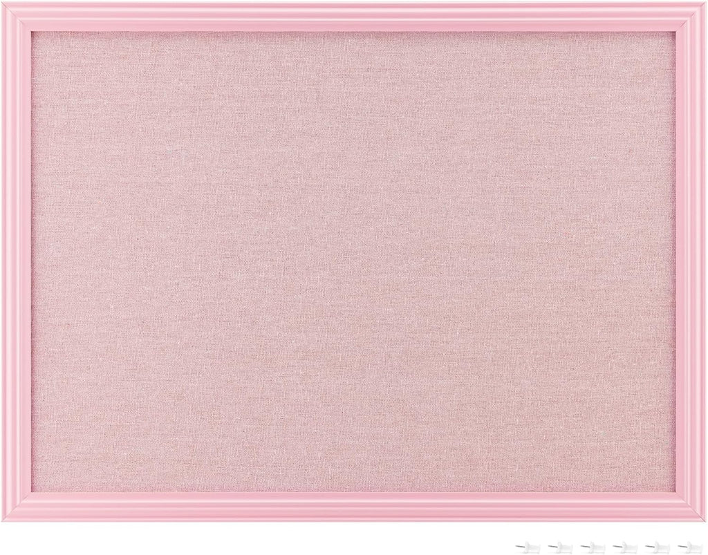 Navaris Framed Linen Bulletin Board - Approx. 58x43cm Fabric Jewelry Organizer Pinboard for Wall Memory Memo Pin Board - Pink Linen with Pink Frame