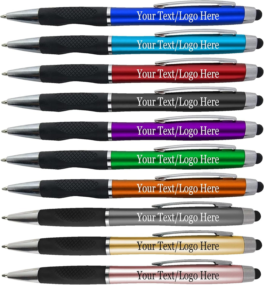 Personalized Stylus Pens With your Custom Logo or Text-300 Pack Bulk-for Businesses, Parties, and Events, 2 in 1 Ballpoint Pen + Capacitive Stylus for Touchscreen Devices, Black Barrel,Blue Ink
