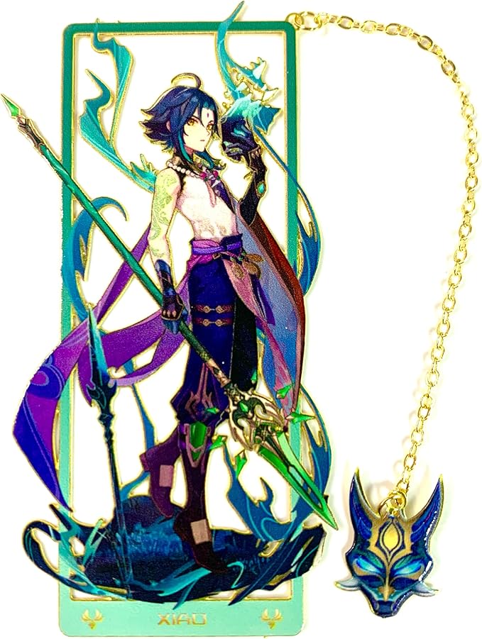 Genshin Impact Xiao Brass Bookmarks with 3D Display Box for Women Men Sisters Friends - Ideal Birthday Gifts for Book Lovers - Zllada