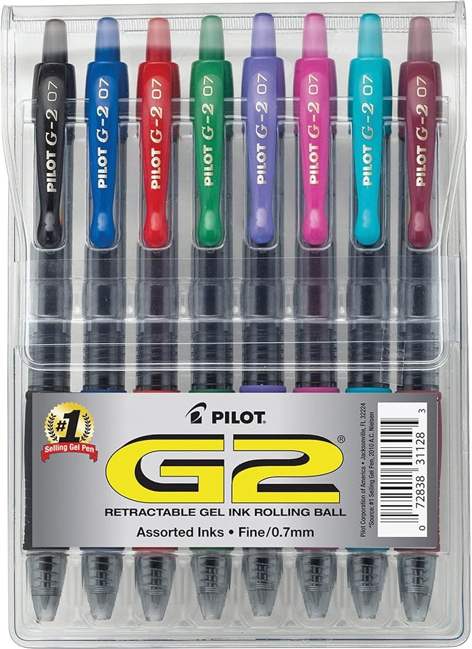 Pilot, G2 Premium Gel Roller Pens, Fine Point 0.7 mm, Assorted Colors, Pack of 8