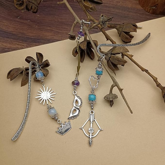 Retro Metal Bookmark for Bookish Gifts Wing Mask Bow and Arrow Charms Book Mark for Book Lover Gifts for Women Men (Mask Charm)