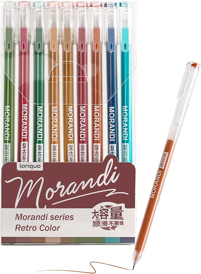 0.5mm Journal Colouring Pens, Assorted Rainbow Colors Pens Set of 9 for Adults Journal Coloring Calligraphy,Made for Everyday Writing, Journals,Drawing,Coloring Books (Morandi-Retro Color)