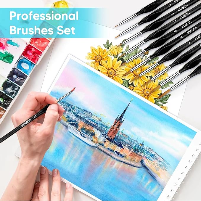10PC Miniature Paint Brush for Fine Detailing, Mini Small Painting Brushes Set for Art, Crafts, Acrylic, Watercolor, Oil, Model, Face, Warhammer 40k & Paint by Number, Citadel, Figurine (Black)