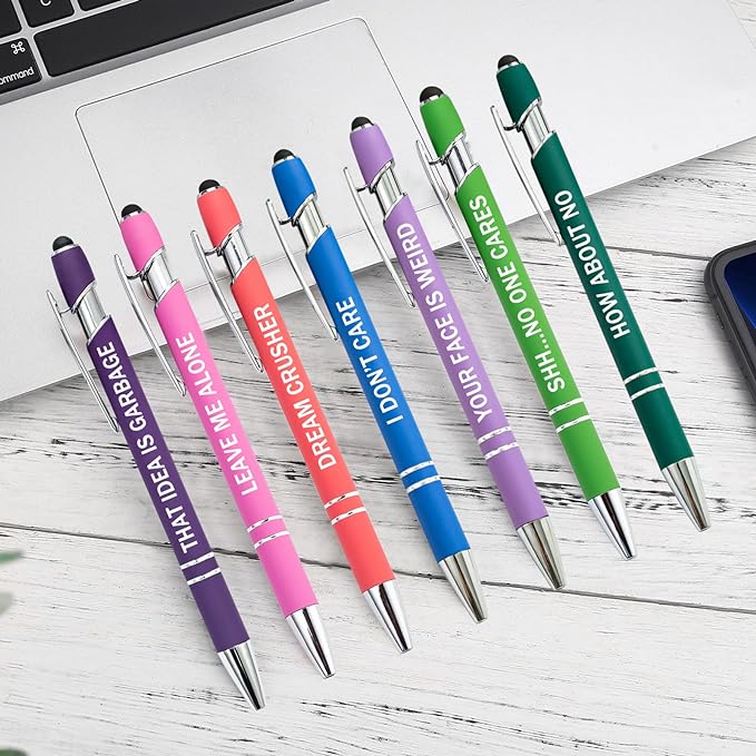 PASISIBICK 12 Pieces Funny Sarcastic Ballpoint Pens, Office Snarky Touch Screen Stylus Pen Encouraging, Black Ink (12 Color,Negative)