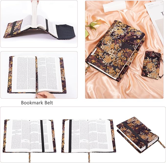 Book Covers with Cardholder - Fabric Dust Jackets for Books - Book Protector for Book Lovers - Book Covers for for Paperbacks,Hardcover,Bibles - Soft Cover Book Sleeve for AA Books