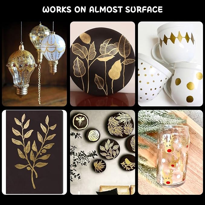 SFAIH Acrylic Gold Paint Pens - 8 Pack 2-3MM Medium Tip & 0.7MM Extra Fine Gold Markers Permanent for Rock, Wood, Metal, Fabric, Plastic, Glass, Ceramic, Diy Crafts, Large Ink Capacity, High Coverage