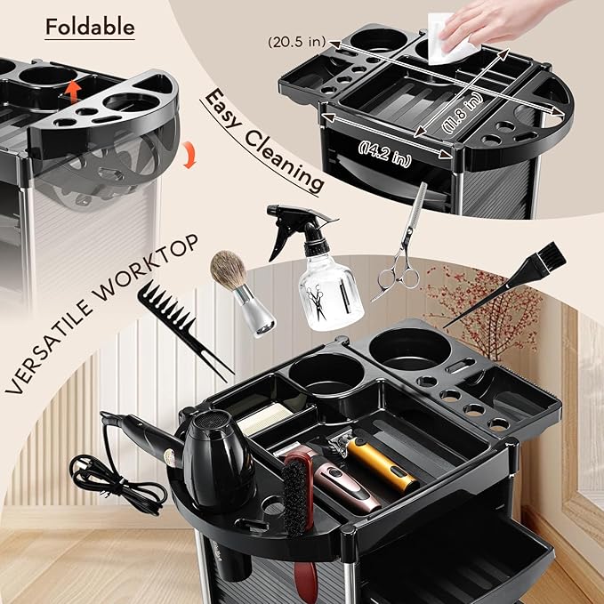 Salon Trolley Cart for Hair Stylist, Beauty Rolling Hair Salon Cart Rack with Worktop, Portable Salon Station with 5 Drawers, Professional Beautician’s Equipment Cart with Wheels for Salon/Spa/Tattoo