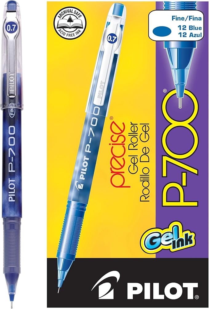 Pilot, Precise P-700 Gel Ink Rolling Ball Stick Pens, Fine Point 0.7 mm, Blue, Pack of 12