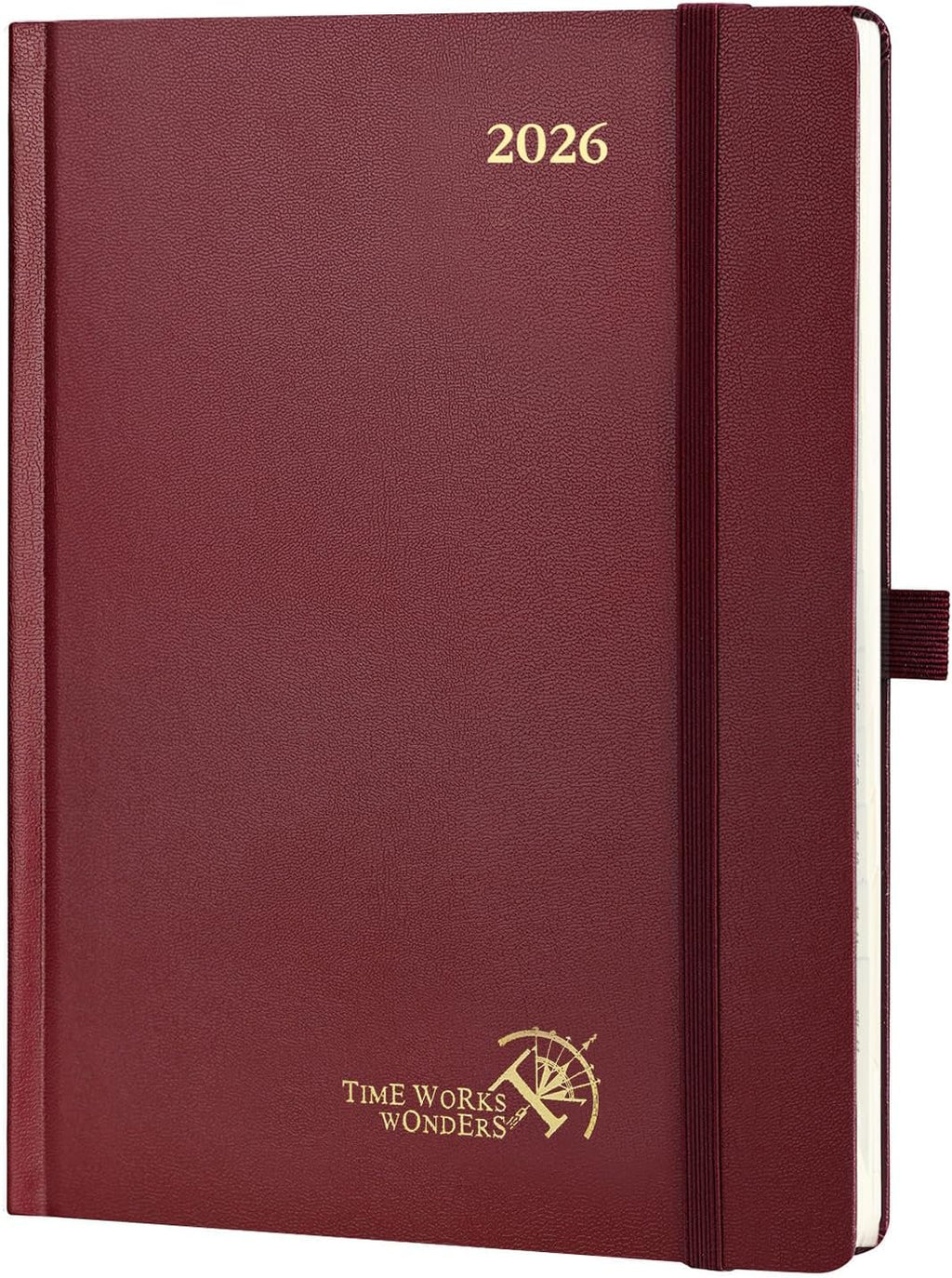 POPRUN 2026 Planner (Medium Size 8.5''x 6.5'' Hardcover) - Daily Weekly and Monthly Calendar Agenda 2026 Appointment Book with Hourly Time Slots, Monthly Tabs, 100 GSM - Burgundy
