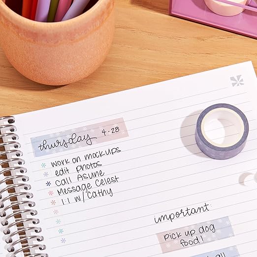 Erin Condren Essentials Iridescent Washi Tape 4-Pack | One Checklist Roll, to-Do List Roll, Two Decorative Rolls | Decorate Your Book and Elevate Your Look with This Stylish Washi Tape