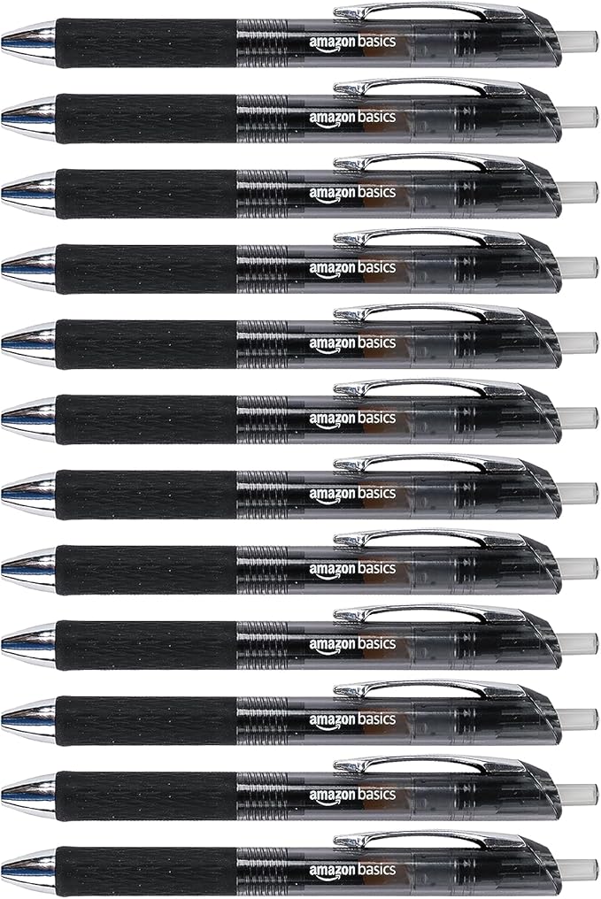 Amazon Basics Gel Pens Fine Point Smooth Writing Pens, Retractable, Black, 0.7mm, 12 Pack