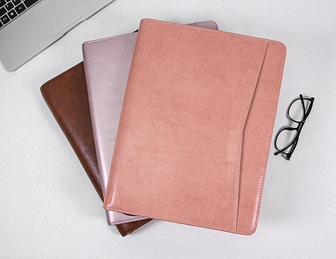Free Name Engrave, Custom Vegan Leather Portfolio for Women, Personalized Business Padfolio with A4/US Letter Writing Pad Holder, Portfolio Folder for Girlfriend, Wife, Daughter, Customized, Pink