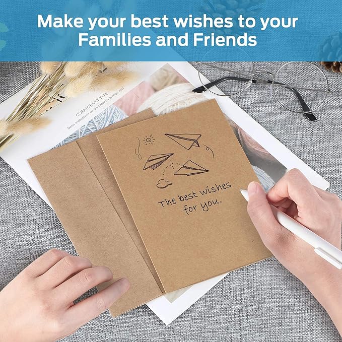 Blank Cards and Envelopes 100 Pack, Ohuhu 4 x 6 Heavyweight Kraft Paper Folded Cardstock and A4 Envelopes for DIY Greeting Cards, Wedding, Birthday, Invitations, Thank You Cards & All Occasions