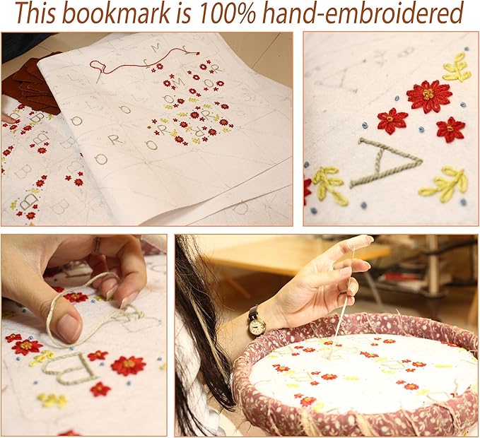 Personalized Hand Embroidered Corner Bookmark, Bookmarks for Women, Personalized Bookmark for Books, Cute Flower Book Mark, Hand Stitch Gift for Women for Book Lovers by HNQCPCVU (W, White)