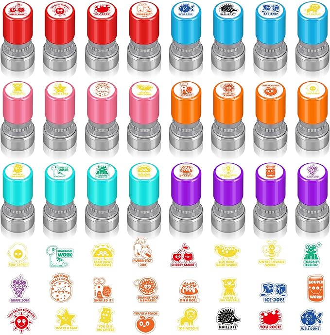 Yinder 24 Pcs Teacher Stamps for Classroom Self Inking Classroom Stamps Bulk for Teachers Elementary Colorful Motivational Encouraging Gifts(Cute Animal)