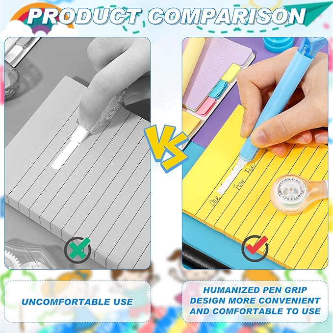 Gersoniel 10 Pack Correction Tape Pen Correctional Ink Tape Push Pull Protective, Easy to Use Applicator for School Office Supplies, 0.2 x 236 Inch(Bright Color)