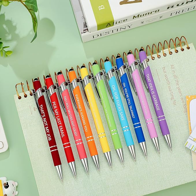 Eersida 20 Pcs Snarky Office Pens Funny Insulting Pens Arcastic Negative Quotes Ballpoint Macaron Touch Stylus for Office, Black Ink