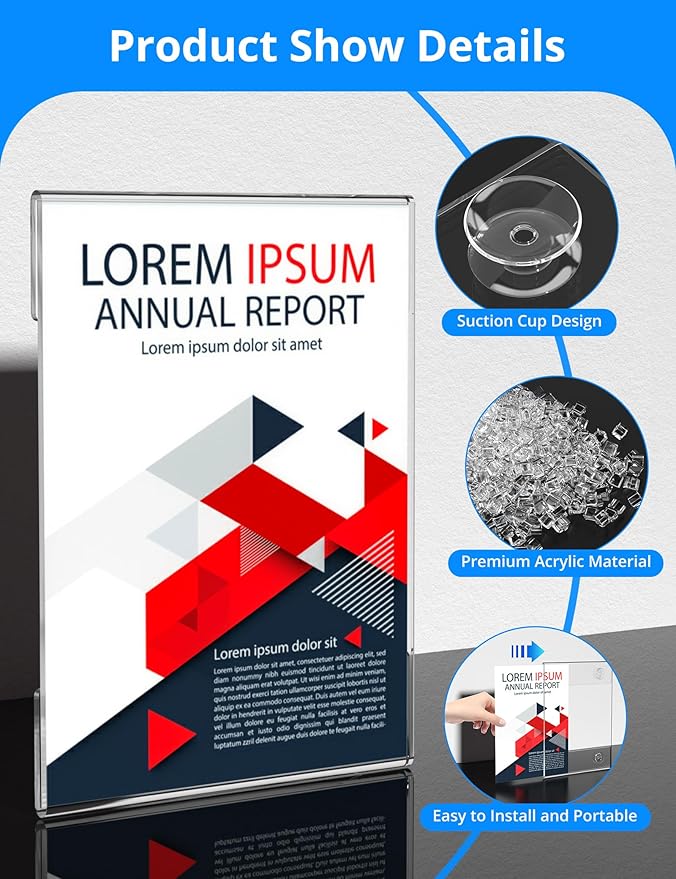 NIUBEE Acrylic Window Sign Holder with Suction Cup 8.5 X 11, Clear Acrylic Frames Glass Door Wall Mount Advertising Signage Sign Holder for Mall, Office, Home, Store, Restaurant(2 PACK)