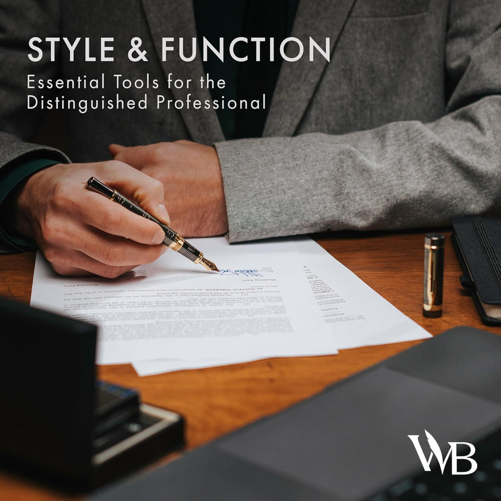 Wordsworth & Black Primori Fountain Pen Set [Gunmetal Gold]; Fine Nib, Gift Case, 24 Ink Cartridges, Refill Converter, Manual; Journaling, Calligraphy, Smooth Writing Pens; Left and Right Handed