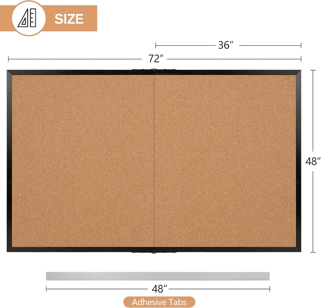 Board2by Extra Large Cork Bulletin Board 72" X 48", Foldable Notice Pin Board for Wall, Black Wood Framed 6'x4' Corkboard, Wall Mounted Noticeboard with 32 Push Pins for School, Home & Office