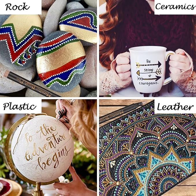 Dyvicl Metallic Brush Marker Pens - Metallic Pens Art Markers for Calligraphy, Brush Lettering, Black Paper, Rock Painting, Card Making, Scrapbooking, Fabric, Metal, Ceramic, Wine Glass, Set of 9