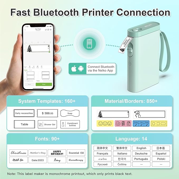 Nelko Label Maker Machine with Tape, P21 Bluetooth Label Printer, Wireless Mini Label Makers with Multiple Templates for Organizing Office Home, Green