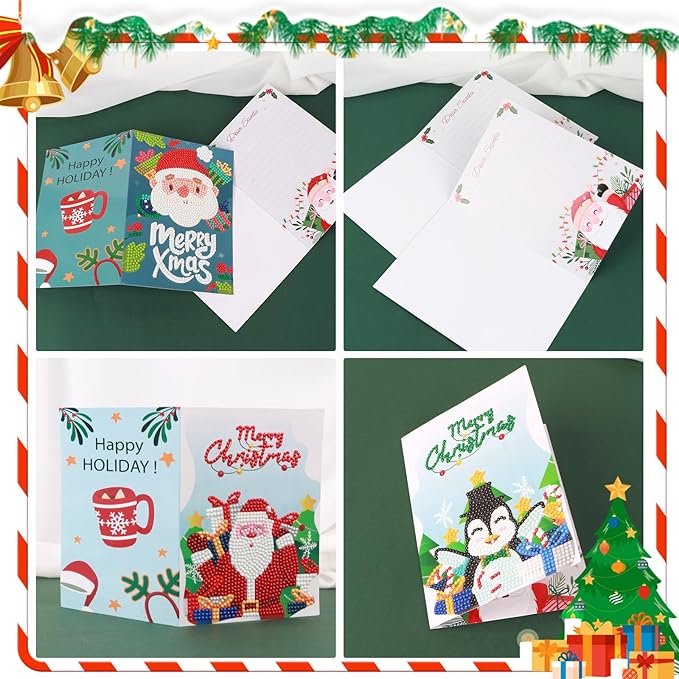 6 Pack 5D Diamond Art Painting Christmas Greeting Card Kits Paint with Diamonds Christmas Greeting Cards with Envelope Christmas DIY Crafts for Holiday, Friends and Family Creative Gift