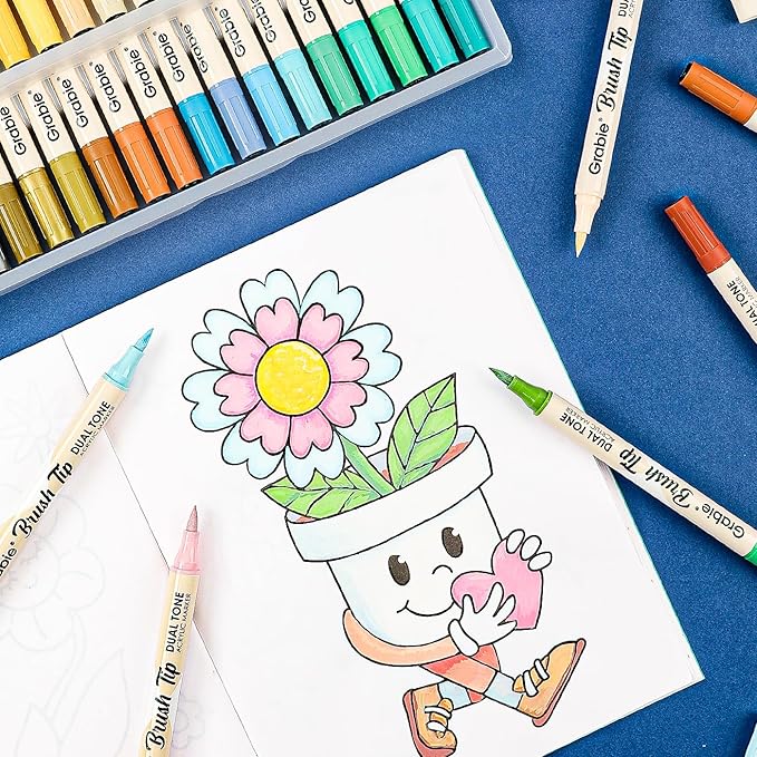 Grabie 72 Colors Paint Markers, Dual-Color Acrylic Pens with 36 Brush Tips, Double Tipped for Rocks & Art Supplies