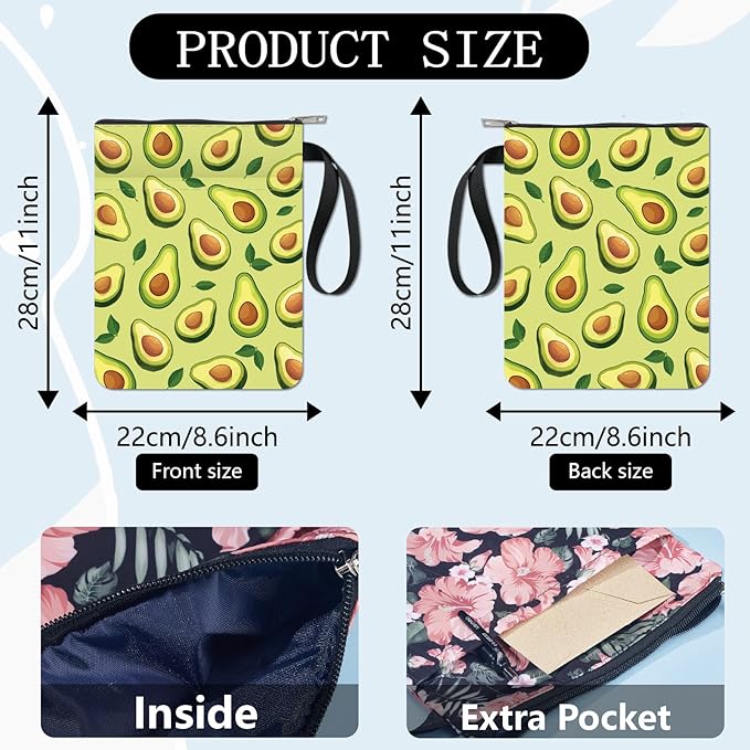 CRASPIRE Avocado Book Sleeve Fruit Book Protector Green Book Covers for Paperbacks Washable Fabric Cloth Book Cover with Zipper and Extra Sleeve Pocket for Book Lovers Classmate Gifts