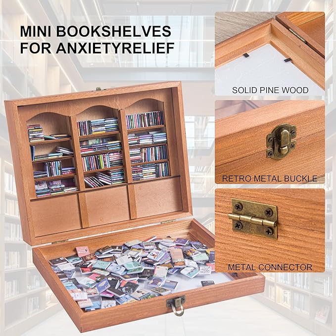 Anxiety Bookshelf Mini Books with 340 Minibooks Portable Bookshelf,Stress-Relief Booksshelf Organizer with Anxiety Quotes,Small Decorative Shelf for Home/Office Desk (Mini Book Display)
