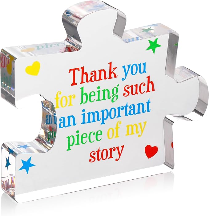 Teacher Appreciation Gifts for Women, Men - Thank You Engraved Acrylic Block Puzzle 4.1 x 3.5 inch - Heartwarming Teacher Gift - Cute Student Teacher Gifts - Novelty Daycare Teacher Gift