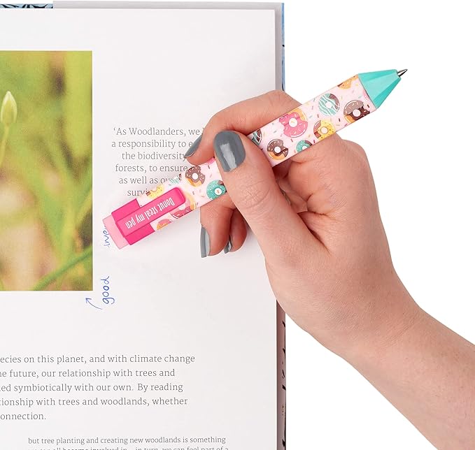 New Pen Bookmark with Refills | Erasable Ballpoint Gel Pen and Bookmark 3-in-1 | Ink Novelty Pen with Eraser | Page Marker | Book Marker | Page Holder Clip | Gift for Reader and Writer (Doughnut)