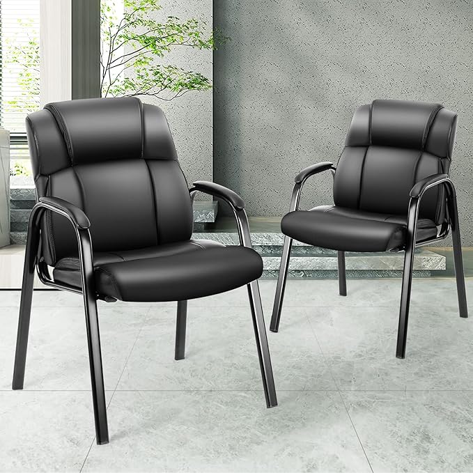 OLIXIS Waiting Room Reception Chairs Set of 4, Leather Office Desk Guest Stationary Side Chair with Padded Arms for Home Conference Lobby Area Meeting Church Medical Clinic Elderly Student