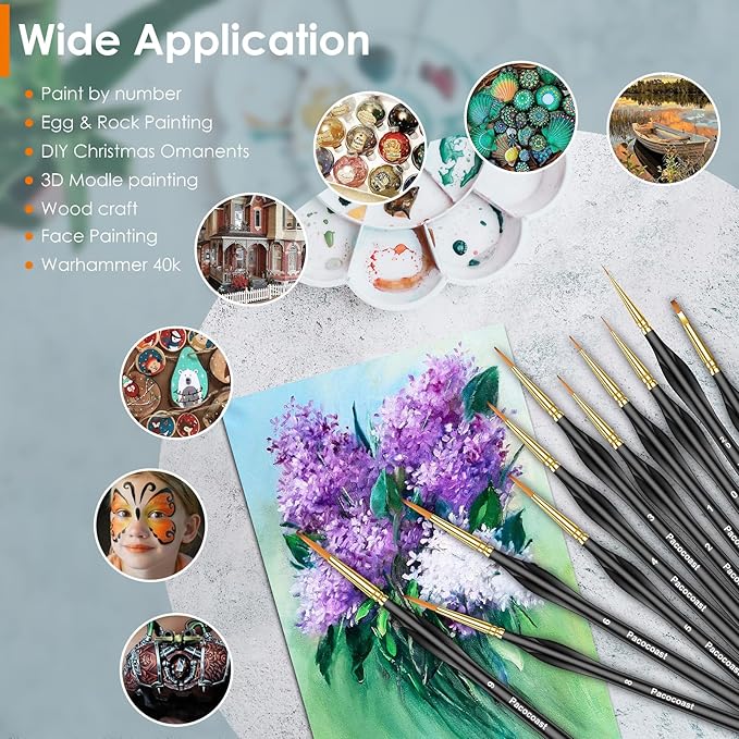 Detail Paint Brushes Set, 12PC Miniature Brushes for Fine Detailing & Art Painting, Small Tiny Paint Brush Perfect for Acrylic, Citadel, Paint by Number, Figurine, Craft, Models, Warhammer 40k (Black)