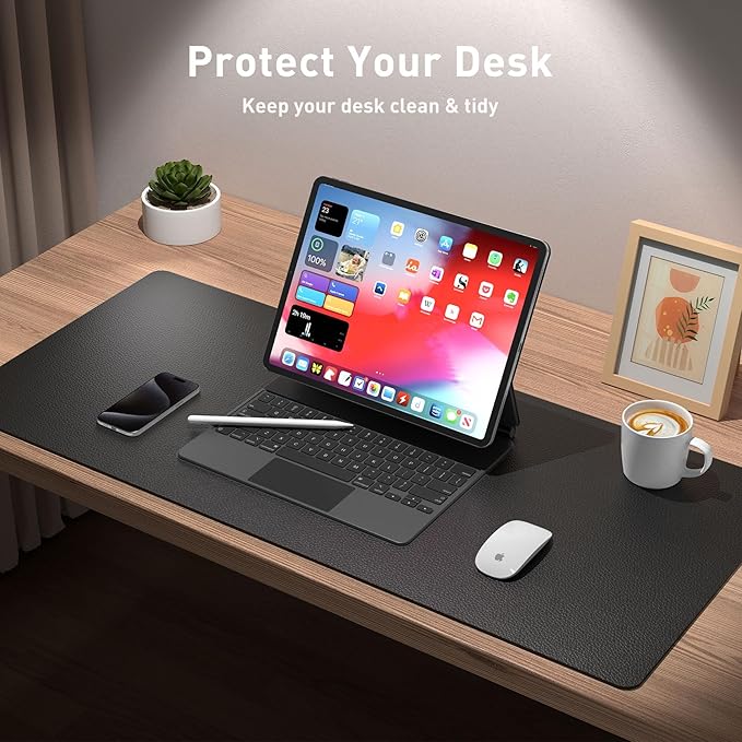 Aothia Leather Desk Pad Protector,Mouse Pad,Office Desk Mat, Non-Slip PU Leather Desk Blotter,Laptop Desk Pad,Waterproof Desk Writing Pad for Office and Home (Black,31.5" x 15.7")