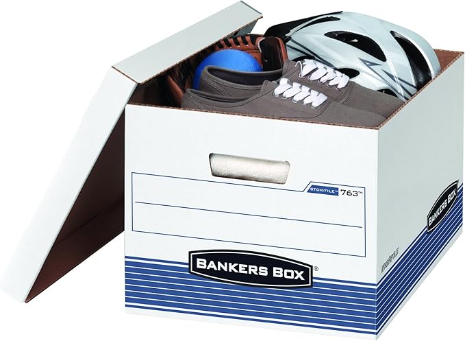 Bankers Box 30 Pack STOR/FILE Medium-Duty File Storage Boxes, FastFold, Lift-Off Lid, Letter/Legal, White/Blue